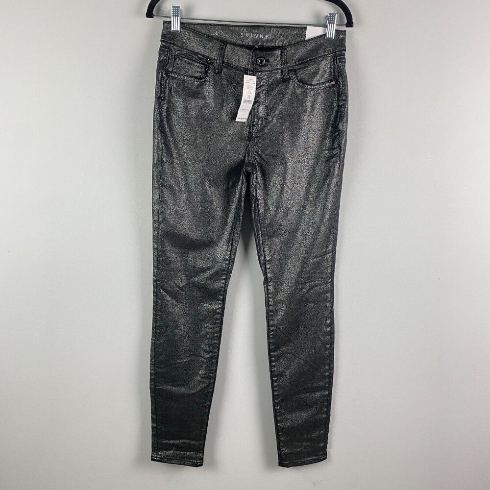 White House Black Market WHBM Mid-Rise Gunmetal Foil Skinny Pants Size 4